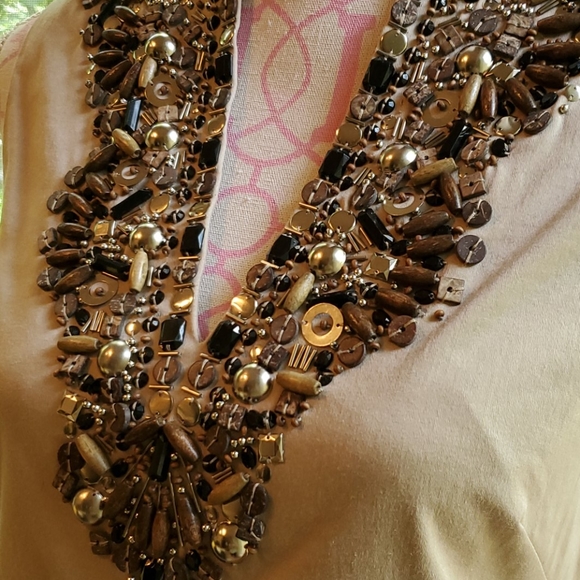 Maggie London embellished tan brown dress size 4 - Picture 2 of 9